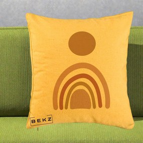 Perna Decorativa Boho Rainbow Sun, 40x40 cm, Galben, Husa Detasabila, Perna Inclusa, BEKZ®