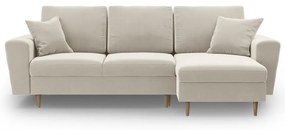 Colțar bej extensibil, cu spațiu de depozitare cu tapițerie din catifea Kyoto – Cosmopolitan Design