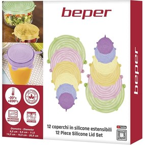 Set capace din silicon Beper C102COC101, 6.5/9.5/11.5/14.5/16.5/20.5 cm, Rezistente la temperaturi -20C-230°C, Fara BPA, Multicolor