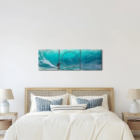 Tablou - Surfer în valuri (cu ceas) (90x30 cm)