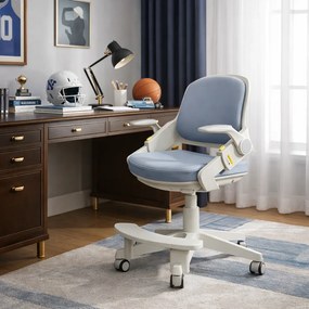 JUNIOR STUDY PRO – Scaun ergonomic rotativ pentru copii, reglabil pe înălțime, suport picioare reglabil, rotativ 360°, roți cu blocare automată, Albastru