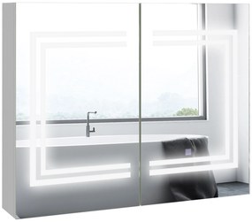 kleankin Mobilier de Baie cu Oglindă Rafturi Reglabile Comutator Tactil și Culoare a Luminii Reglabilă 80x15x65 cm Alb Lucios | Aosom Romania