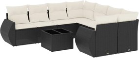 vidaXL Set mobilier de grădină cu perne, 9 piese, negru, poliratan