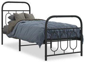 377125 vidaXL Cadru pat metalic cu tăblii de cap/picioare, negru, 75x190 cm