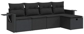 3325461 vidaXL Set mobilier de grădină cu perne, 5 piese, negru, poliratan