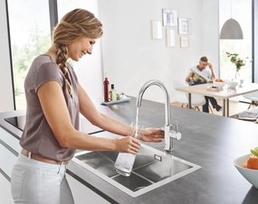 Baterie chiuveta bucatarie Grohe Blue Home crom pipa tip C si Starter Kit