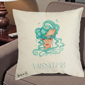 Perna Personalizata Zodiac Varsator Cowgirl, 40x40 cm, Ecru, Husa Detasabila, Perna Inclusa, BEKZ®