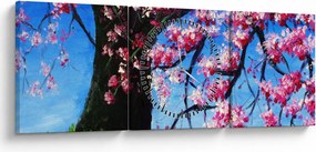 Tablou - Cireș înflorit - pictură (cu ceas) (90x30 cm)