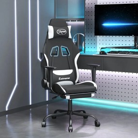 345488 vidaXL Scaun de gaming cu masaj/suport picioare, negru și alb, textil