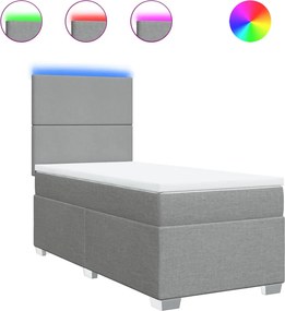 vidaXL Pat box spring cu saltea, gri deschis, 100x200 cm, textil