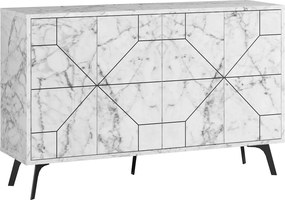 Comoda DUNE, alb cu efect de marmura, PAL melaminat, 123x35x77 cm