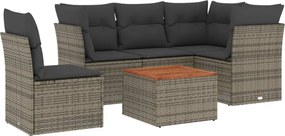vidaXL Set mobilier grădină cu perne, 6 piese, gri, poliratan