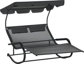 Outsunny Șezlong dublu pentru 2 persoane, incl. perne și baldachin, 200 cm x 139 cm x 140 cm, Gri închis | Aosom Romania