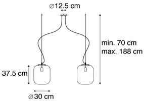 Lampă pendant de design neagră cu sticlă aurie cu 2 lumini - Bliss