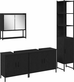 vidaXL Set de mobilier pentru baie cu raft 4 pcs Negru Lemn compozit