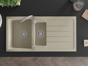 Mexen Andres chiuvetă granitică cu 1,5 compartimente și scurgător 1000 x 500 mm, bej, sifon crom - 6515101510-69