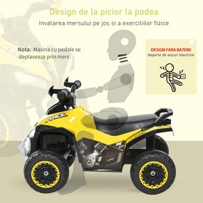 HOMCOM Mini ATV, Motocicletă pentru Copii 18-36 Luni cu Muzică Integrată și Ghidon Larg, 67,5x38x44 cm, Galben | Aosom Romania