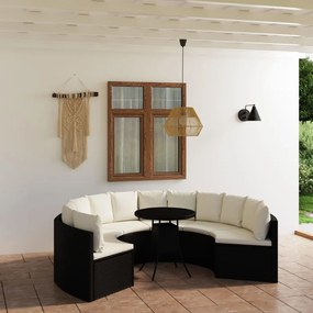 3064889 vidaXL Set mobilier de grădină cu perne, 7 piese, negru, poliratan