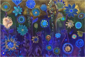 Tablou - Flori albastru închis (90x60 cm)