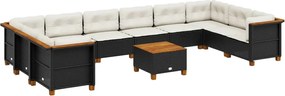 vidaXL Set canapele de grădină cu perne, 11 piese, negru, poliratan