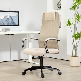 HOMCOM Scaun de Birou Ergonomic Rotativ cu Reclinare, Înălțime Reglabilă și Roți, 58x61x115-125 cm, Bej | Aosom Romania