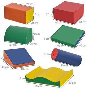 HOMCOM Set de 7 Blocuri de Construcție Moi pentru Copii, Joc Educativ pentru Copii 1-3 Ani, 40x40x20 cm, Multicolor | Aosom Romania