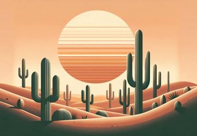 Fototapet - Deșert cu cactuși (147x102 cm)