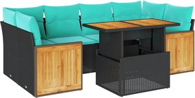 vidaXL Set canapele grădină perne 7 piese negru, poliratan/lemn acacia