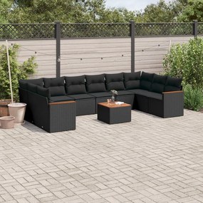 3226328 vidaXL Set canapele de grădină cu perne, 11 piese, negru, poliratan