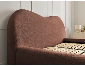 Pat matrimonial portocaliu tapițat cu spațiu de depozitare cu somieră 160x200 cm Orlane – Bobochic Paris