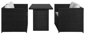 Set mobilier de gradina cu perne, 3 piese, negru, poliratan