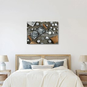 Tablou pe sticlă - decorațiuni argintii de Crăciun (70x50 cm)