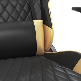 Scaun de gaming de masaj, negru si auriu, piele ecologica