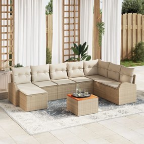 vidaXL Set de canapele pentru grădină , 9 piese, cu perne, bej, rattan sintetic, lemn de acacia