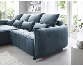 Colțar albastru extensibil/cu spațiu de depozitare cu tapițerie din catifea (cu colț pe partea stângă/cu șezlong) Campo – ELTAP