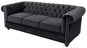 Canapea clasica stil englezesc Chesterfield 3 locuri, catifea neagra