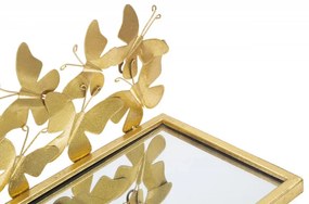 Set 2 noptiere cu oglinda aurii din metal, 43x19,2x16,5 cm, Butterflies Mauro Ferretti