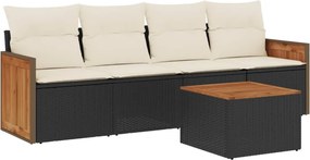 vidaXL Set mobilier de grădină cu perne, 5 piese, negru, poliratan