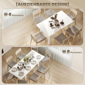 HOMCOM Masă extensibilă 140-180x80cm, albă, pentru 6-8 persoane, pentru spații mici | Aosom Romania