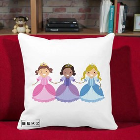 Perna Personalizata Printese Diverse Ilustratie, 40x40 cm, Alba Mata, Husa Detasabila, Perna Inclusa, BEKZ®