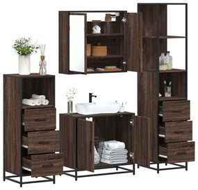 vidaXL Set de mobilier de baie din 4 piese din lemn de stejar maro