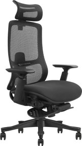 T3F-BHL – Scaun Ergonomic Premium cu Spătar Înalt Regalbil pe înălțime în 5 poziții, Șezut glisant, Cotiere 3D, Suport pentru picioare, Mesh, Negru
