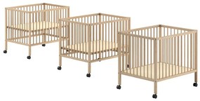 Țarc pentru copii în culoare naturală din lemn de fag cu înălțime reglabilă/cu roți 95x75 cm Dino – Vipack