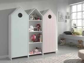 Set 3 Dulapuri pentru Copii Căsuță, Roz, Verde Mentă și Alb, (MDF) – CASAMI – Vipack