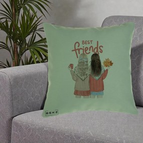 Cadou pentru Prieteni - Perna Personalizata Best Friends Toamna, 40x40 cm, Verde, Husa Detasabila, Perna Inclusa, BEKZ®