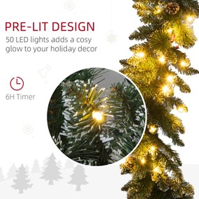 HOMCOM Ghirlandă de Crăciun cu 50 de Lumini LED Albe, Temporizator și Decorațiuni, 180x30x30 cm, Verde | Aosom Romania