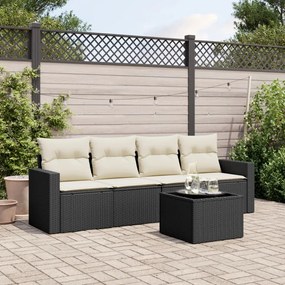 vidaXL Set mobilier de grădină cu perne, 5 piese, negru, poliratan