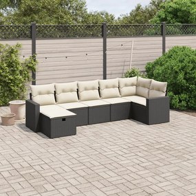 3263502 vidaXL Set canapele de grădină cu perne, 7 piese, negru, poliratan