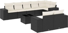vidaXL Set mobilier de grădină cu perne, 9 piese, negru, poliratan