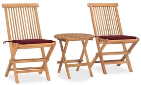 vidaXL Set mobilier exterior pliabil cu perne, 3 piese, lemn masiv tec